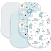 4 Pcs Baby Bassinet Sheets Soft Fitted for Baby Boys Girls Soft Cotton Animals Bassinet Sheet Cover Safe Comfort for Standard Rectangular Mattress Cradle, Elephant, Dinosaur
