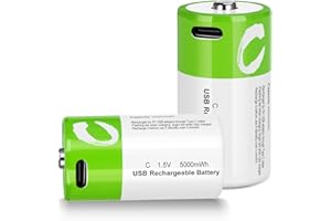 letoom C Batteries Rechargeable 2 Pack C Size Cell Lithium Batteries LR14 5000mWh 1.5V Li-ion Power for Long-Lasting Use in Toys and Floodlights