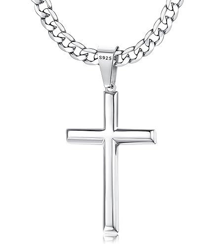 Tungary 925 Sterling Silver Cross Necklace for Men 5mm Stainless