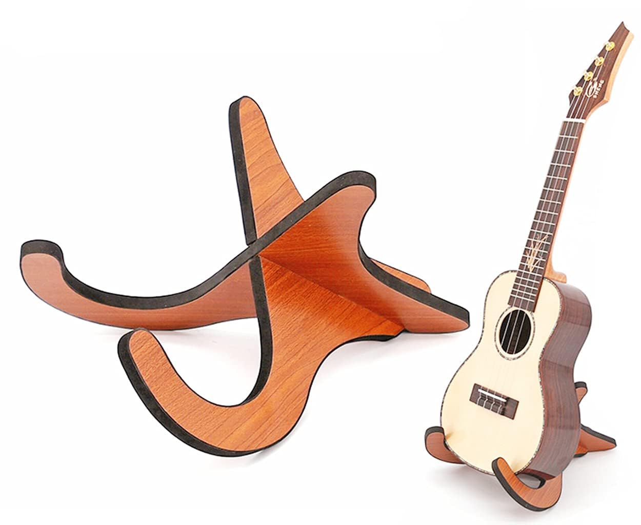 Eidoct Ukulele Stand, Wooden Uke Stand, Detachable Stringed Instrument Holder,Wooden Folding Portable X-Frame Stand with Sponge Edge, for Ukulele, Mandolin, Banjo, Violin (Brown)