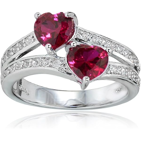 Ice Gems Sterling Silver Friendship Ring – Blue Sapphire & White Topaz Double Heart, Size 5