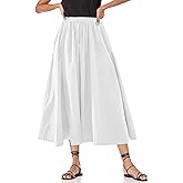 Yousify Women’s A-Line Midi Skirts Casual Elastic High Waist Flowy Swing Pleated Beach Boho Long Skirt with Pocket