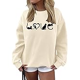 UYIQL Cat Valentine Sweatshirts for Women Fleece Cute Cat Love Sweatshirt Valentine's Gift Long Sleeve Shirt