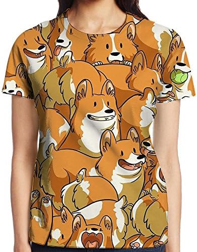 Womens Corgi Day 3D Printed Duplex T-shirt Creative Style Short Sleeve Tops Crewneck TShirts Casual Baseball Tshirts