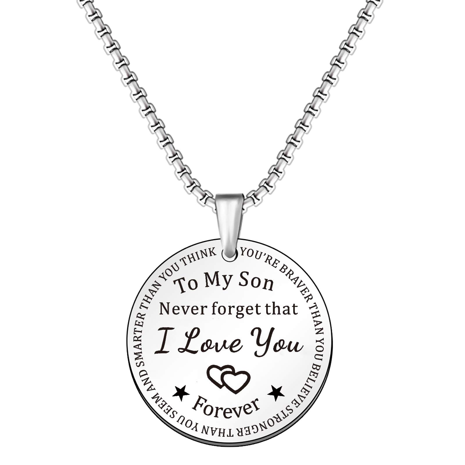 SMARGO Inspirational Son Dog Tag Necklace From Mum Dad For Men Boys Birthday Christmas Xmas Jewellery Presents You Are Braver Than You Believe