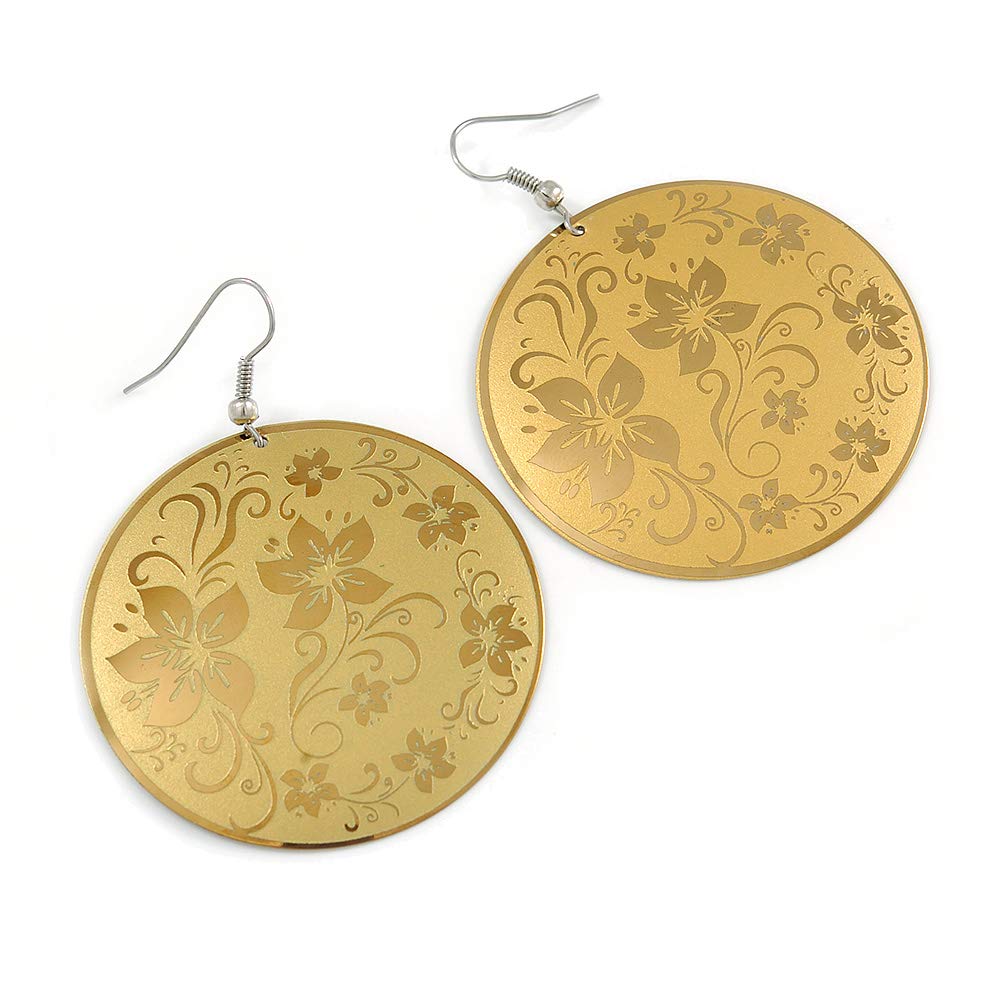 Gold/Yellow Floral Hoop Earrings - 6cm Length