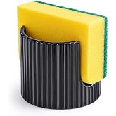 Hoilse Ceramic Sponge Holder for Kitchen Sink, Quick Dry Sink Caddy Organizer with Non-Slip Base, Farmhouse Sponge and Brush Holder for Countertop, Bathroom or Kitchen, Black