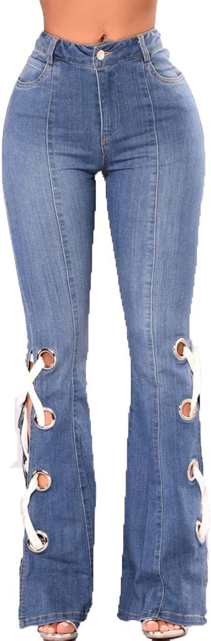 HoSayLike Jeans da Donna, Pantaloni a Vita Alta da Donna con Lacci e