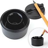 Qi Ming Wen Fang Chinese Calligraphy inkstone with Lid &ndash; Heavy Duty Plastic Sumi Inkwell, ink stone Prevents Drying, 10ml Capacity, 2.8 Inch for Small &amp; Medium Brush Writing