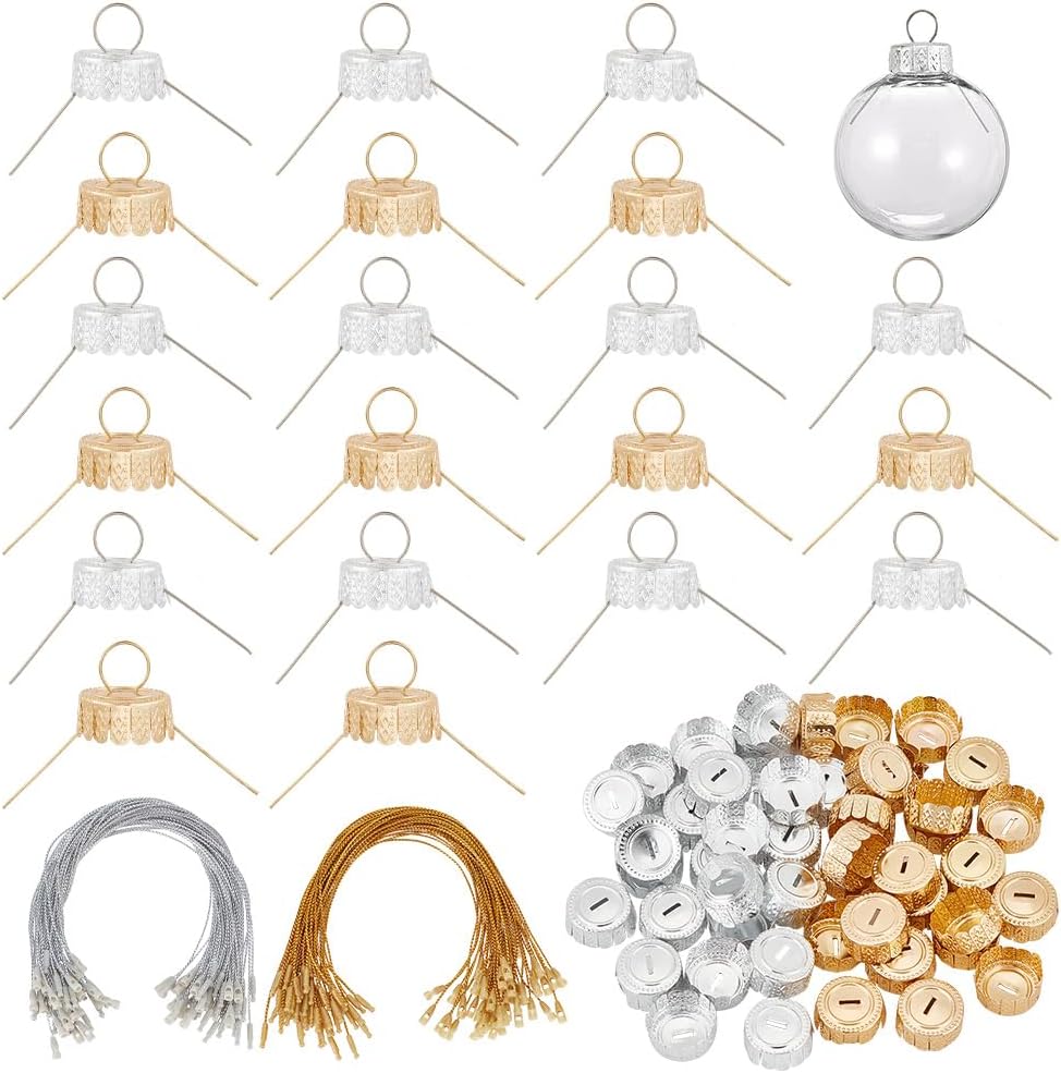 Ornament Hooks - arricraft 100 Sets Round Christmas Ornament caps, 2 Colors Aluminum Christmas Replacement Ornament caps Removable Metal Hangers capss for Glass Porcelain Ceramic Christmas DIY Decorations