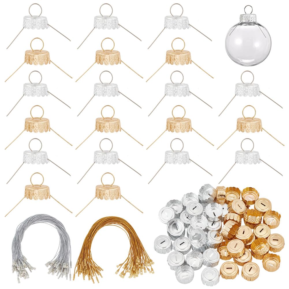 arricraft 100 Sets Round Christmas Ornament Caps, 2 Colors Aluminum Christmas Replacement Ornament Caps Removable Metal Hangers Caps for Glass Porcelain Ceramic Christmas DIY Decorations