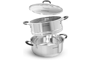SUNHOUSE - 4.6 Quart Steamer Pots with Lid 2-Tier Multipurpose Stainless Steel Steaming Pot Cookware with Handle for Vegetabl