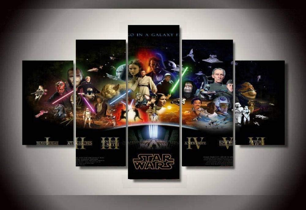 KOPASD Framed Modern Star Wars 5 Piece Canvas Print Wall Art Decor