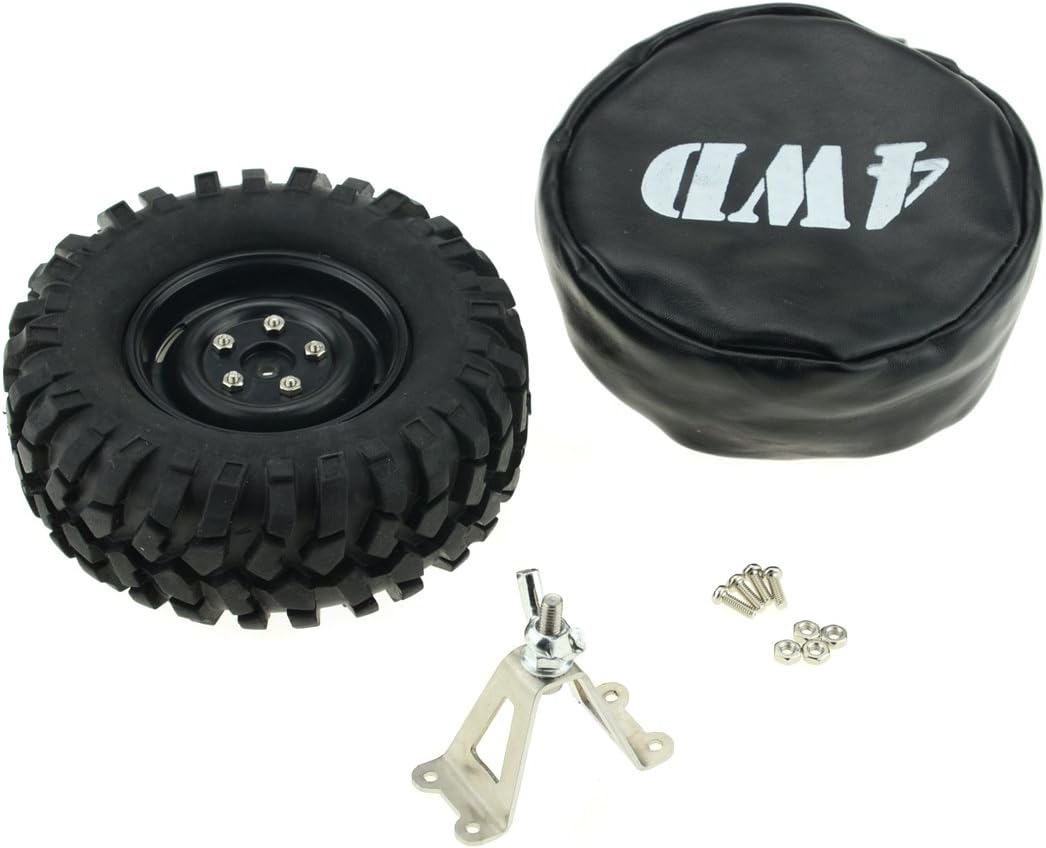 HobbyMarking RC Car 1/10 Steel Tire Carrier and 96mm Spare Tire Leather Cover for Tamiya Axial SCX10 RC4WD D90