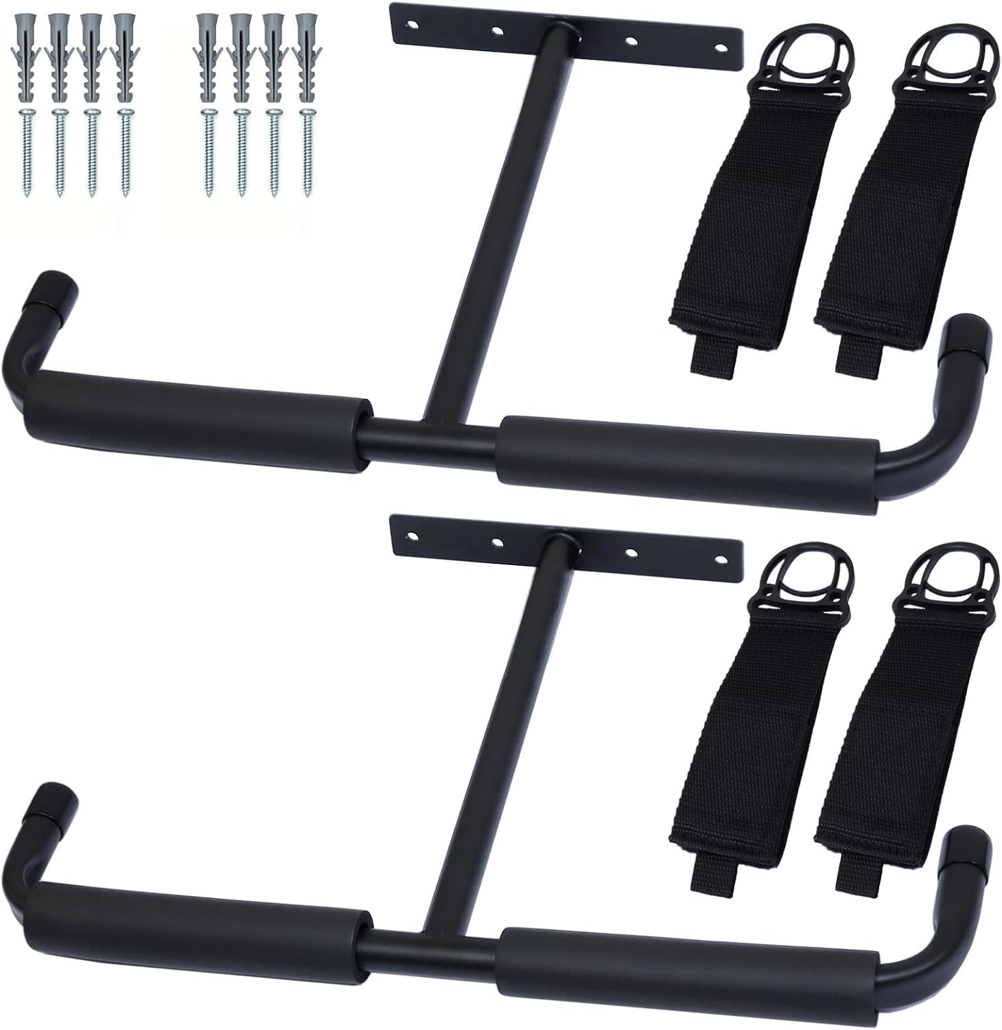 Young Wolf Overhead Garage Mounted Utility Storage Hook Racks Hanger with Extension Cord Holder Organizer,for Fishing Rod Tools Wood Ladders Garden Hoses (2X Rack Hanger with 4X Holder Organizer)