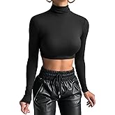 GEMBERA Women's Long Sleeve Turtleneck Crop Tops Fitted Basic T Shirt Top