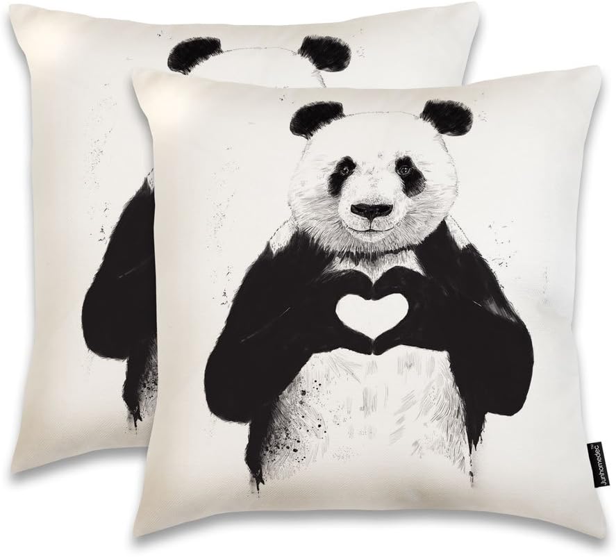 JUNHOMEDEC Throw Pillow Sham Animal Lover Cushion Cover Case Panda Throw Pillowcase Decorative Pillow case for Sofa Couch Bed Square 18" - (Set of 2) Zippered (YIJIE20180202-024)