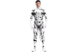 Bemeiren Men's Animal Bodysuit Costume with Big Tail Print Petsuit Spandex Furry Jumpsuit Cosplay Halloween Party