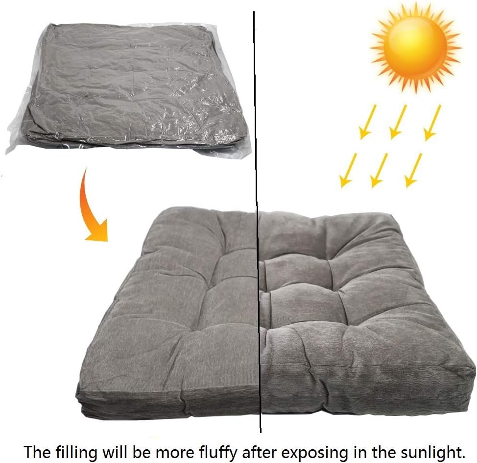 HIGOGOGO Floor Pillow, Square Tufted Seat Cushion Thicken Corduroy Meditation Pillow Tatami Floor Cushion for Yoga Living Room Balcony Office Outdoor, Grey, 22x22 Inch: Furniture & Decor