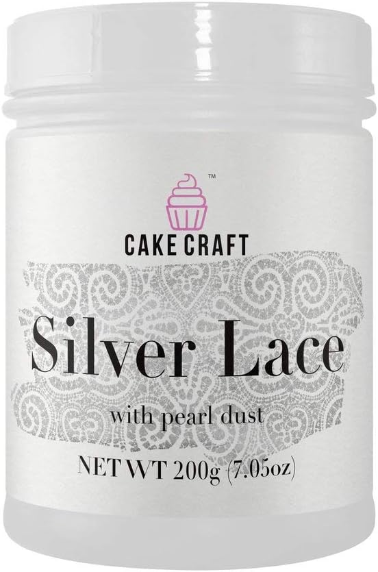 Cake Craft Silver Lace Cream With Pearl Dust 7.05 Ounces