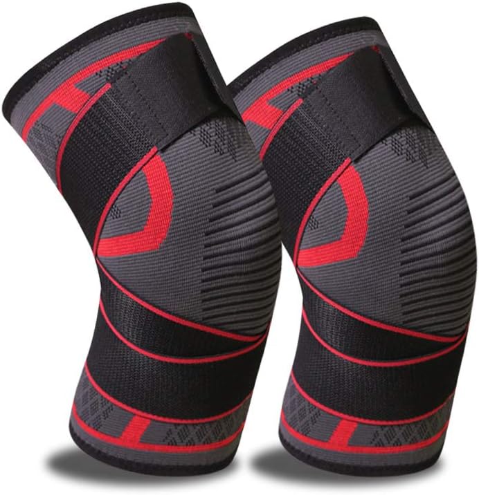 HOCHESLO 1 Pair Knee Compression Sleeve, Knee Brace for Men & Women- Best Support with Straps for Running, Arthritis, Jogging, Sports, Basketball, Weightlifting, Knee Guards for Athletic use