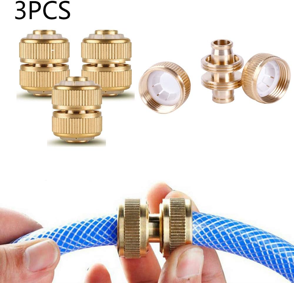 Homo Trends 3pcs Brass Hose Repair Connector Water Pipe Quick Fix Extend connection for 1/2" Outdoor Garden Hose Pipe