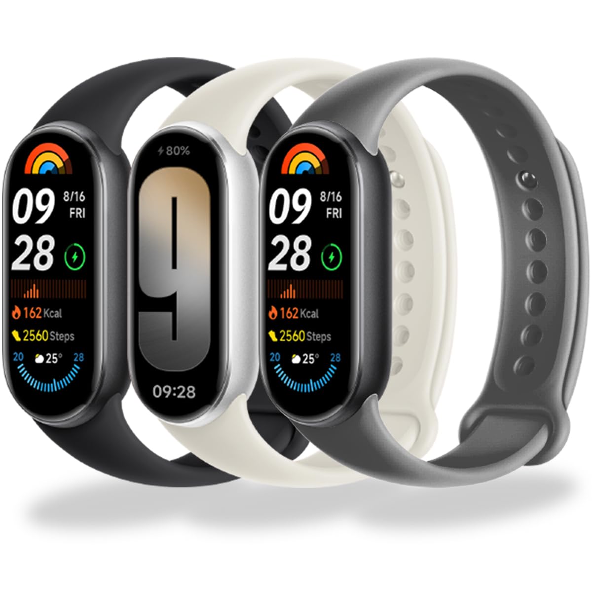 BABEJIA 3 Pack Replacement Bands Compatible with Xiaomi Smart Band 10/9/8, Soft Sporty Straps, with Metal Connector, Breathable, Adjustable, Quick Release