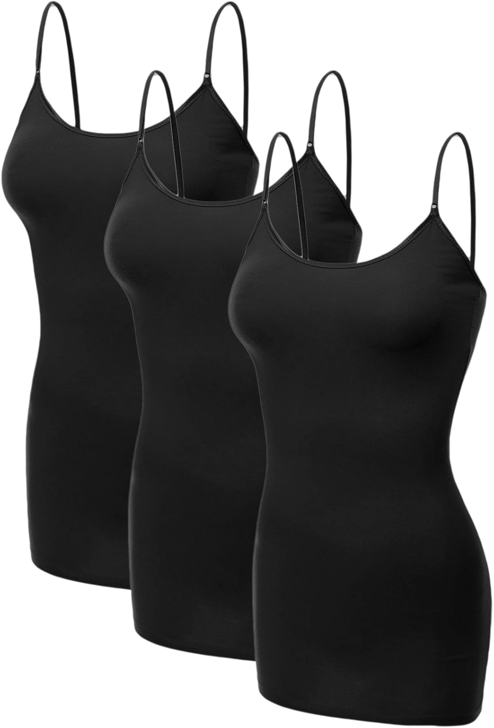Emmalise Women's Basic Casual Long Camisole Adjustable Strap Cami Layering Top: Clothing