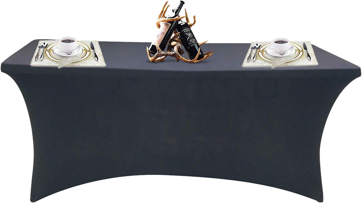 SEPARO 4/6/ 8FT Stretch Tablecloth Rectangular Spandex Table Cover for Outdoor Party DJ Tradeshows Banquet Vendors Weddings Celebrations, etc