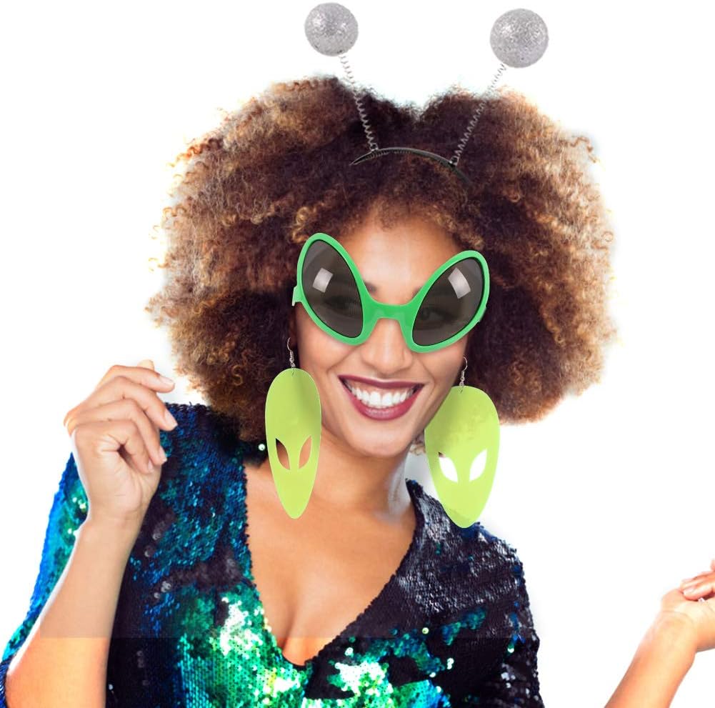 Alien Costume Alien Glasses and Martian Antenna Headband and Alien Earring Set for Space Alien Party Favor