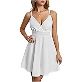 SweatyRocks Women's Spaghetti Strap Sleeveless V Neck Casual Sundress High Waist Flared Short Dress Party