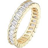 PAVOI 14K Gold Plated Cubic Zirconia Baguette Cut Eternity Bands for Women
