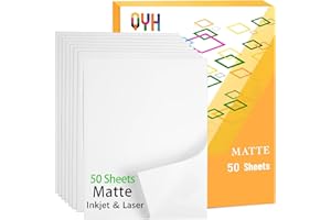 QYH Printable Vinyl Sticker Paper for Inkjet & Laser Printer - 50 Sheets Matte White Waterproof, Ideal for Small Business & DIY Crafters (Labels/Photo Decor) - 8.5"x11" Letter Size