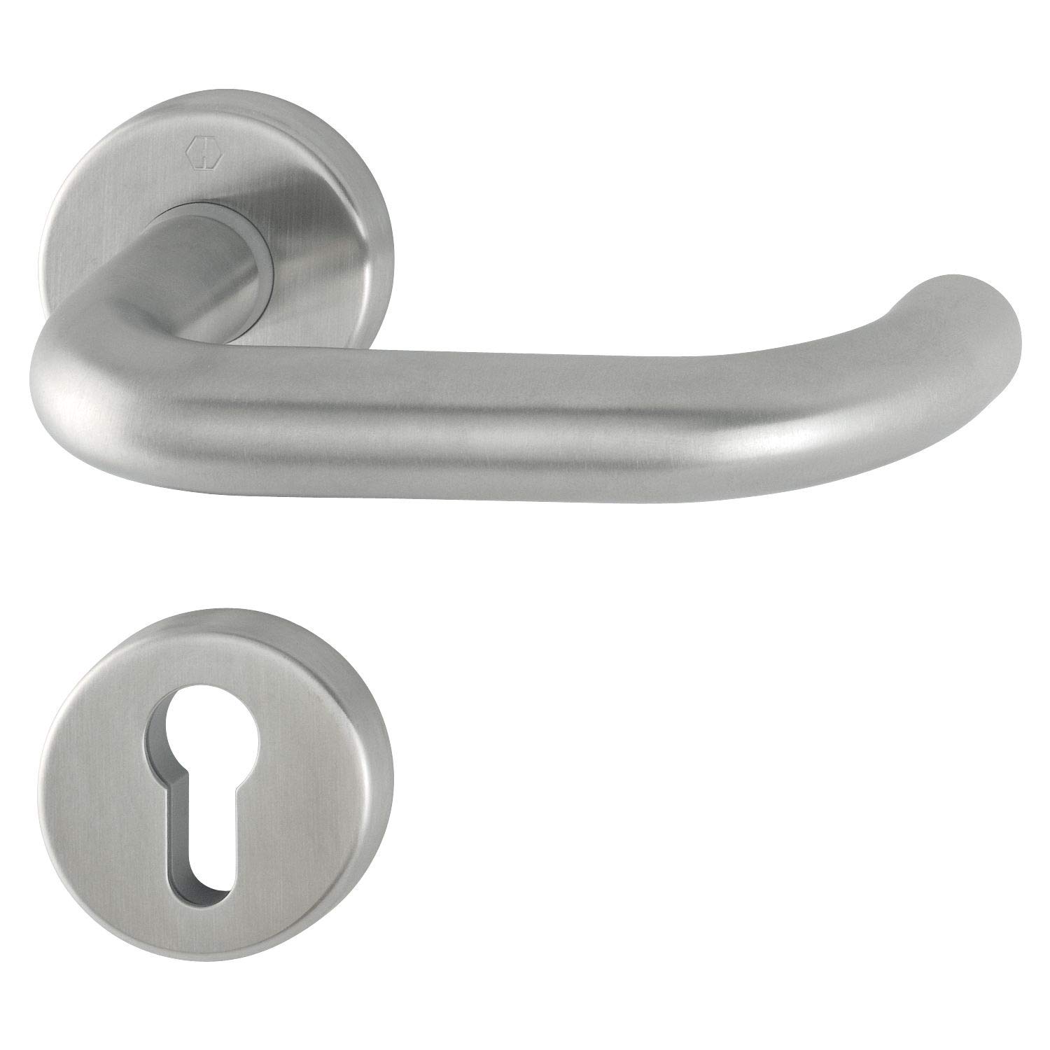 HOPPE 3529743, Stainless Steel Paris Handle Set on Rosettes, PZ, 40-45, 8.5 Fastest, Matte