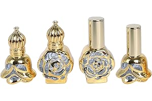 VolksRose 10ml Mini Vintage Essential Oils Roller Bottles, 4PCS Empty Multi-Angle Shaped Glass Rollerball Bottle Roll on Bott