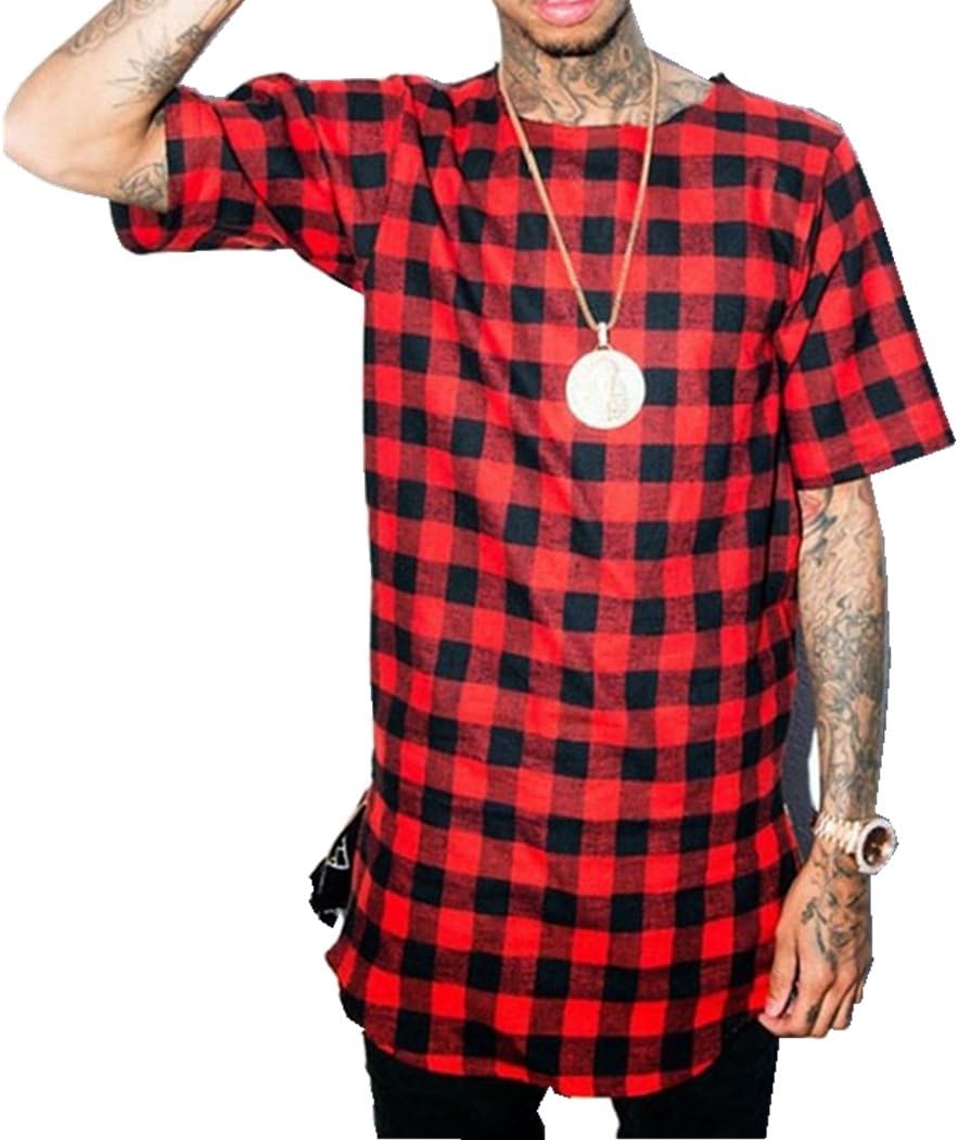 OLRIK Mens Hipster T Shirt Hip Hop Basic Longline Crewneck T-Shirt Zipper Trim