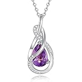 FANCIME TimelessTie Birthstone Necklace for Women White Gold Plated Sterling Silver Ribbon Design Jewelry Knot Pendant Fine Jewelry Gemstone Anniversary Birthday Graduation Mothers Day Gifts for Women Wife Mother Her
