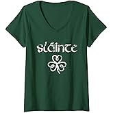 Womens Slainte St. Patrick's Day Funny Beer Drinking Irish Shamrock V-Neck T-Shirt