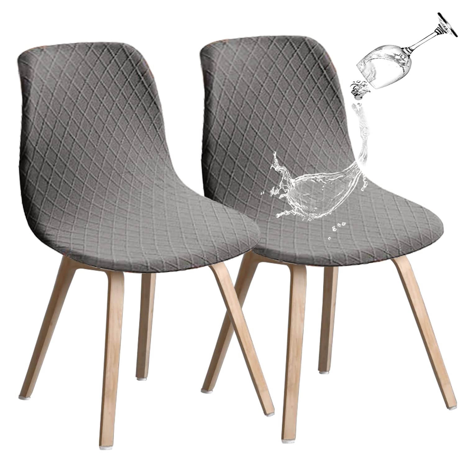 JUNZHE Shell Dining Chair Covers, Stretch Retro Chair Slipcovers Washable Removable Chair protector for Dining Room, Kitchen, Restaurant, Hotel (Light grey, Set of 2)