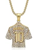 Soccer Jersey 10 Pendant Necklace for Men, Football Iced Out Sports Charm Jewelry, Rock Number 10 Soccer Players Necklace