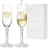 BEKESIN Happy Anniversary Decorations Gifts for Couple. Classical Style Happy Wedding Anniversary Champagne Flutes Glasses for Anniversaries of Any Year, Gifts for Men, Women, Husband, Wife