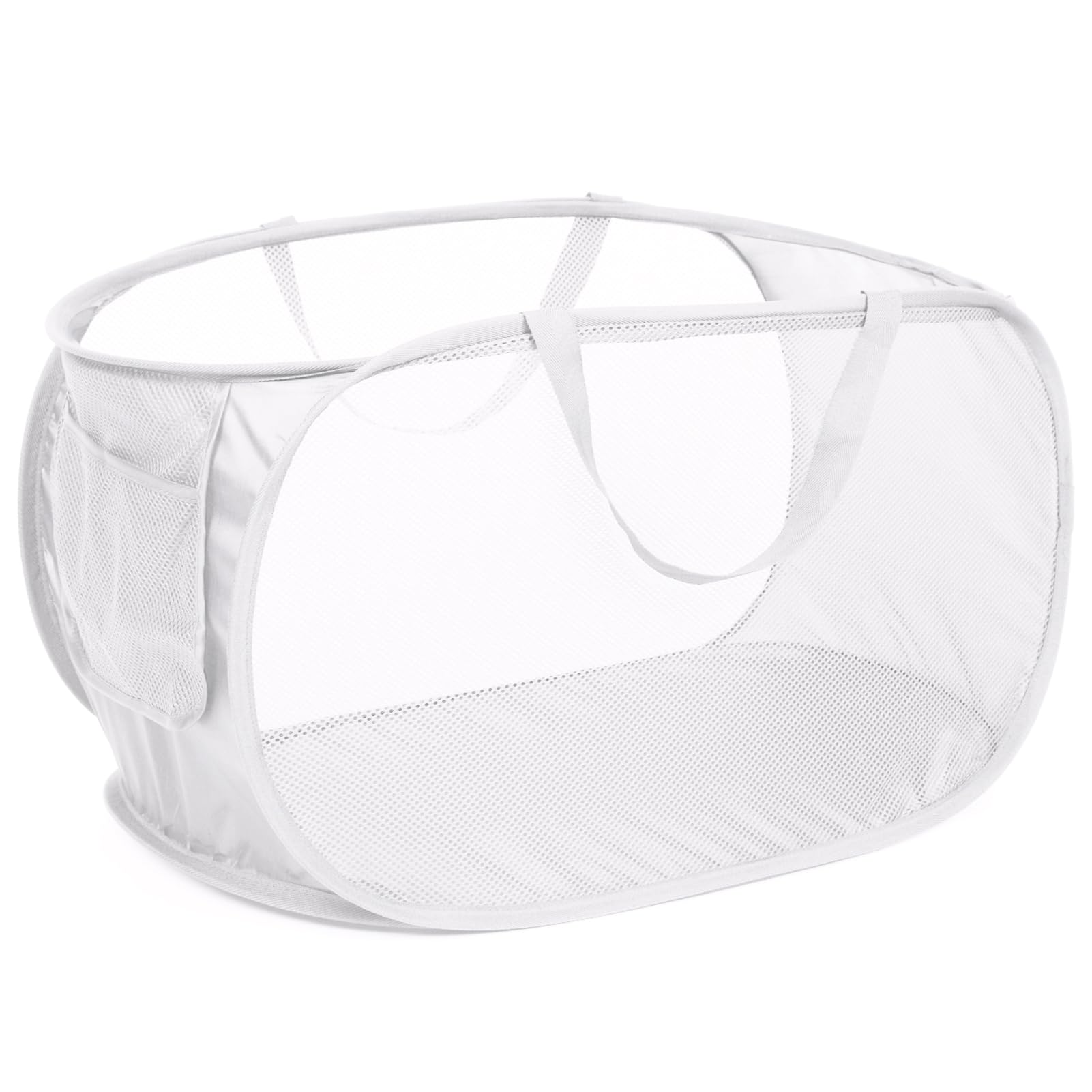 Diggoour Durable Collapsible Laundry Baskets, Mesh Pop Up Laundry Hamper with Handy Pocket, Foldable Clothes Hamper with Reinforced Carry Handles for Laundry, Bathroom, Kids Room or Travel White