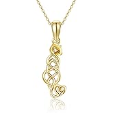 YFN 14k Real Gold Cat Necklace Yellow Gold Celtic Knot Cat Pendant Jewelry Gifts for Women