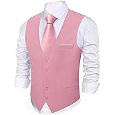Barry.Wang Mens Formal Herringbone Vest Plaid Leisure V-neck Slim Fit Waistcoat for Party Prom Wedding