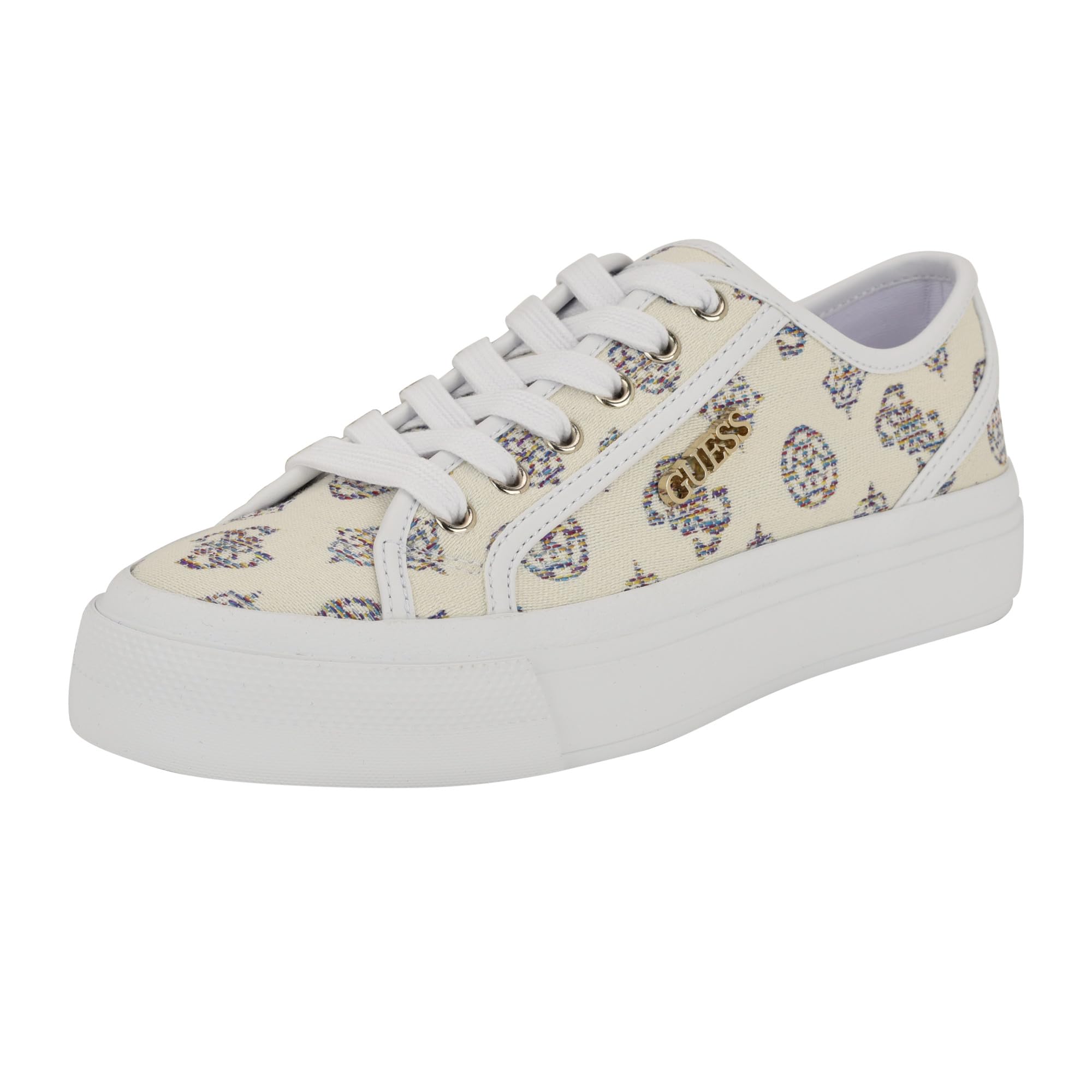Guess Women’s JELEXA Sneaker, White/Rainbow Logo Multi 144, 7