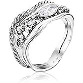 JEAN RACHEL JEWELRY 925 Sterling Silver Ring - Curved Rope with Marquise Cubic Zircona Vintage Design - Hypoallergenic, Lead & Nickel Free Jewelry - Artisan Handcrafted Statement Rings for Women