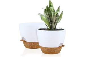Warmplus Plastic Planters for Indoor Plants, 10 Inch Plant Pots with Drainage Holes, Watering Wick, Watering Lip for Most Indoor Outdoor Plants and Flowers, 2-Pack, White