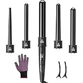 5 In 1 Curling Wand Set, Curling Iron Interchangeable Ceramic Barrels (0.35-1.25 Inch), Heating Hair Curler Kit with Protective Glove & 2 Clips Ceramic Coated for All Hair Types, Gift for Girls, Women