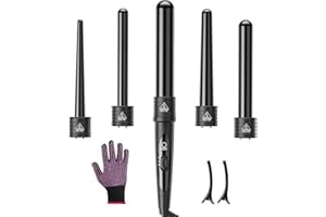5-in-1 Curling Wand Set - Curling Iron Interchangeable Ceramic Barrels (0.35-1.25 Inch) - Fast Heating Hair Curler Kit with P
