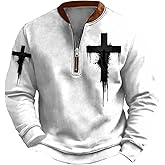 HOTYD Mens Christian Faith Sweatshirts Quarter Zip Pullover Jesus Cross Print Sweatshirt Casual Long Sleeve Polo Shirts